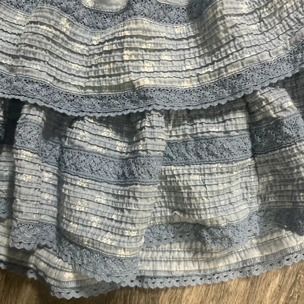 Aerie Ruffle Blue White Flowers Mini Skirt XL Coquette Floral Dainty